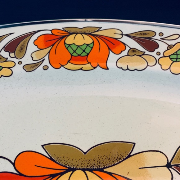 Vintage 70s Enamelware Floral Serving Dish Dinner Party Autumn Fall Platter - Picture 5 of 5